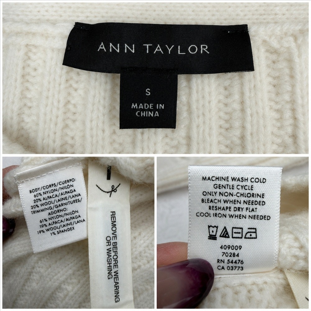 NWOT Ann Taylor Ribbed Alpaca Wool Blend Sweater S Cream Soft Cozy - Picture 3 of 7